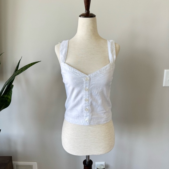Abercrombie & Fitch Linen Blend White Button Front Detail Tank Top - Picture 3 of 9